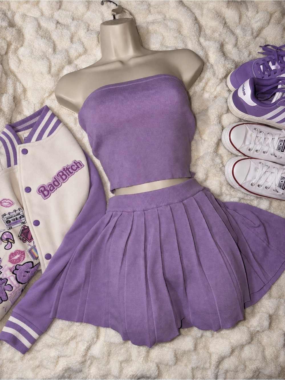 Source Unknown Lilac Pleated Knit Mini Skirt